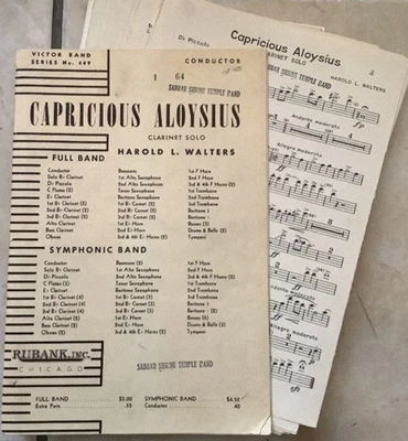 "Capricious Aloysius" Clarinet Solo, Concert Band Sheet Music, H Walters, Rubank - Image 1 of 3