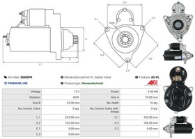 For AS ROZRUSZNIKI I ALTERNATORY S0005PR ROZRUSZNIK REMANUFACTURED AS-PL START