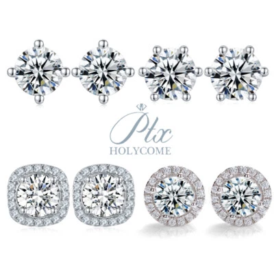 1Ct Round Moissanite 925 Stud Earrings 14K White Gold Plated D VVS1 GRA Gemstone - Image 1 of 4