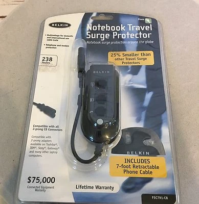 Belkin Notebook Travel Surge Protector F5C791-C8 Domestic/Intl 7 Ft Cord New  - Image 1 of 3