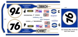 #76 Dick Thompson Howmet 1/18th Scale Waterslide Decals - Picture 1 of 6