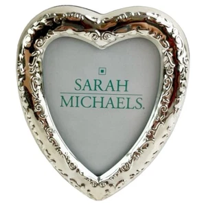 Sarah Michaels Mini Heart Picture Photo Frame Silver Tone Embossed Metal 2.5"x3" - Picture 1 of 8