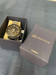Casio Edifice Chronograph Solar Powered Black Silver Analog Men's Watch - Picture 1 of 4