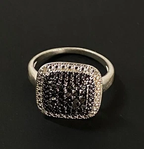 DBJ Dee Berkley Black & White Diamond Square  Ring 925 Sterling Silver Size 9 - Picture 1 of 6