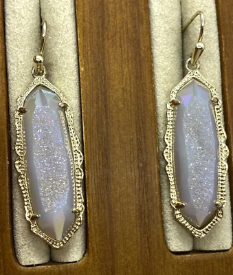 Kendra Scott Fran Drop Earrings Iridescent window drusy Gold Tone Used - Image 1 of 4