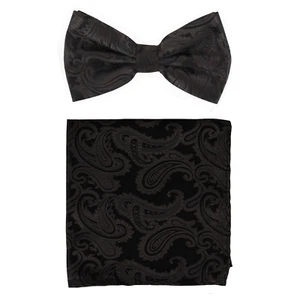 Neu formell Herren Mikrofaser vorgebunden Fliege & Taschentuch Set Paisley braun schwarz - Bild 1 von 3