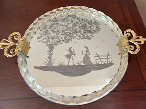 MCM Barovier Regency Etched Mirror Murano Venetian Glass Gold Italian Tray 18x13 - Picture 1 of 10
