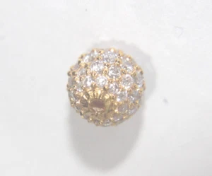 6 mm 14k Solid Yellow Gold Diamond Pavé Sphere Round Globe Disco Ball Bead - Picture 1 of 21