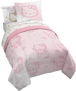 Hello Kitty Twin Comforter Set, 5 Piece Bedding Includes Sheet Set Pillow Covers - Picture 1 of 6