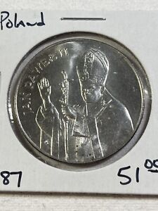 1987 Poland 10,000 Zlotych Silver Coin Pope John Paul II