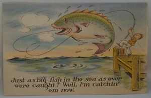 Vtg Asheville Comic Humorous Post Card Just as Big Fish in the Sea Im Catchin' - Picture 1 of 2