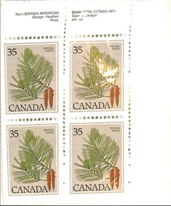 Canada Stamps #721 - White Pine - PO Set of 4 Inscription Blocks MNH - Picture 1 of 1
