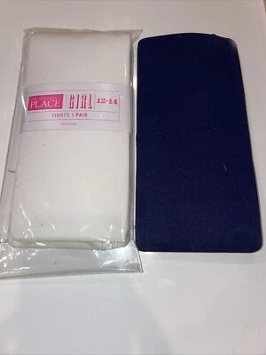2 Pairs New Children’s Place Tights Girls 12-14  (White And Navy) - Image 1 of 2