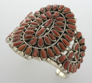 Natural Petit Point Coral Cluster Bracelet By Navajo Artist Justina Wilson - Picture 1 of 5