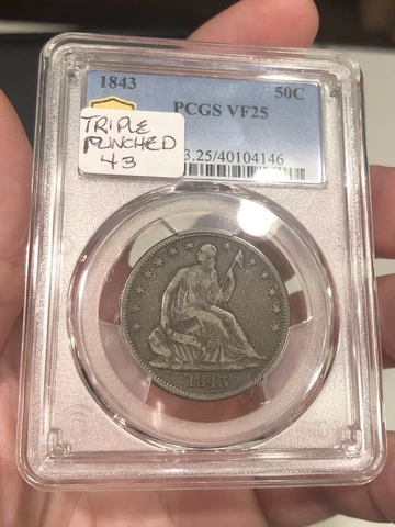 1843 Seated Liberty Half Dollar graded VF25 by PCGS Very Original Stunning Type Cover