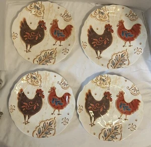 Juego de 4 platos de ensalada de almuerzo Ironstone Pier 1 Imports de 9 pulgadas, pollo gallo gallo - Imagen 1 de 4