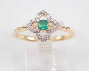0.72ct Natural Round Diamond 14K Solid Yellow Gold Emerald Anniversary Ring