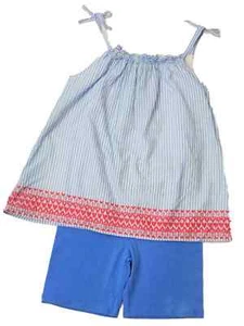 Infant & Toddler Girls Baby Summer Outfit Blue & White Stripe Shirt & Shorts - Picture 1 of 1
