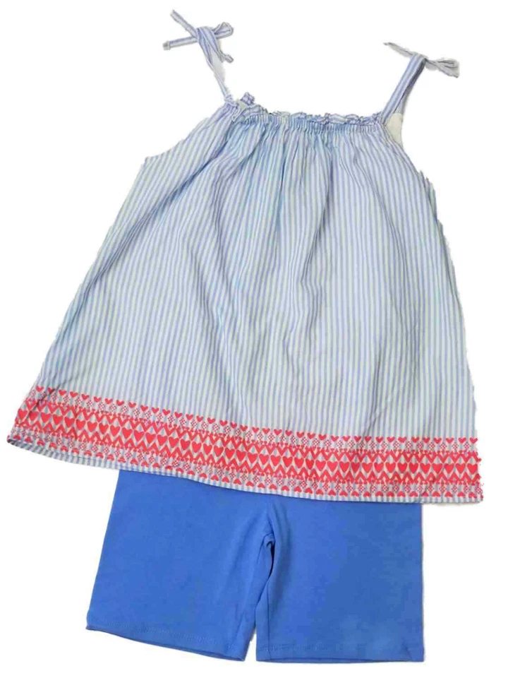 Conjunto de verano a rayas azules y blancas para bebés y niñas pequeñas Foto 1 de 1