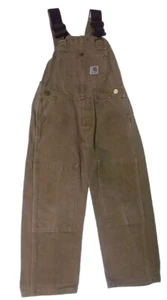 Carhartt Bib Overalls Youth 17 Petite Brown Canvas Boys Work Clothes SEE DESC - Picture 1 of 7