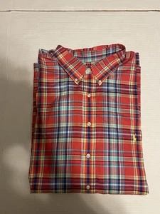 Camisa Polo Ralph Lauren Abotonada Para Hombres 3XB Rojo Azul Cuadros Manga Larga Poni - Imagen 1 de 6