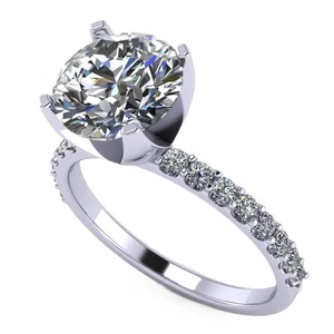 Platinum Plated 925 Sterling Silver 3 CTW Round Cut CZ Solitaire Ring - Size 5 - Picture 1 of 6