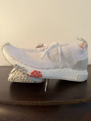 Adidas Women Size 6 NMD Racer PK W white footwear white trace scarlet  CQ2033 - Image 1 of 4