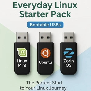 Linux Starter Pack – Easy to Use Bootable USB Set (Linux Mint, Ubuntu, Zorin) - Picture 1 of 1