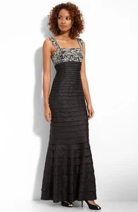 JS Collections Lace & Hammered Satin Dress Sz 8 Black - Picture 1 of 2
