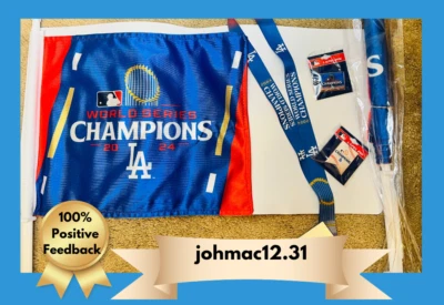 2024 World Series Champions Los Angeles Dodgers car flag, lanyard and pin bundle - Image 1 of 4