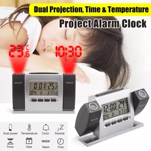 Projection Alarm Clock LCD Multi-function Time Temperature Display Snooze Clock - Picture 1 of 8
