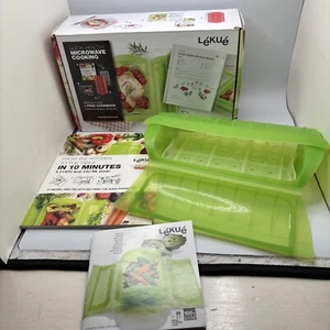 Lekue Steam Case With Tray, 1-2 pers, Silicone Green, Directions, Recipe Book - Picture 1 of 24