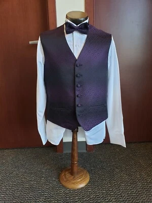 6 Button Geometric Fullback Vest with Matching Bow Tie Six different colors PZ  - Image 1 of 4