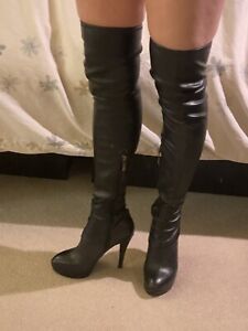 guess over the knee super high heel black boots super sexy size 5