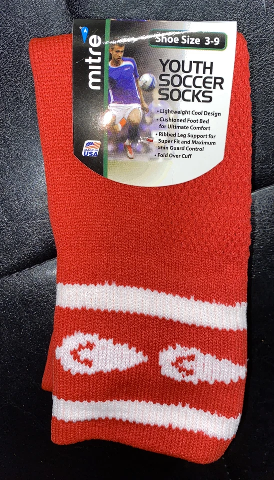 Mitre Youth Football Soccer Socks - Shoe Size 3-9 - Red - Made in USA - Image 1 of 3