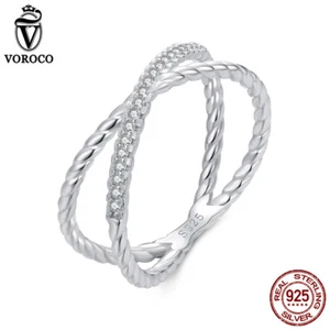 Anillos brillantes de doble capa de plata de ley 925 Voroco para mujer regalos joyería - Imagen 1 de 18
