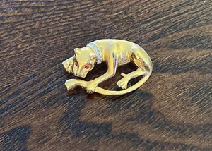 Broche Collar Leopardo Tono Dorado De Colección Pantera Ojos Rojos Jaguar Gato - Imagen 1 de 2