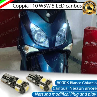 COPPIA LUCI POSIZIONE 5 LED PER YAMAHA X-CITY T10 W5W CANBUS 6000K NO AVARIA - Immagine 1 di 2