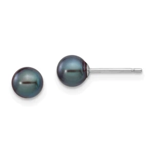 5-6mm 14k White Gold 5-6mm Black Round Freshwater Cultured Pearl Stud Earrings - Picture 1 of 4