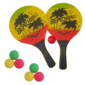 Beach-Ball Garten und Strandspiele Set Schläger aus Holz mit Ersatzbällen - Bild 1 von 5