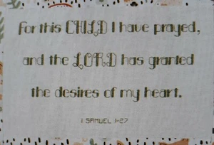 Cross Stitch "FOR THIS CHILD" pattern ~ birth sampler, I Samuel 1:27 - Picture 1 of 1
