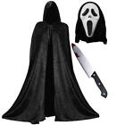 Mens Halloween Ghost Fancy Dress Costume Cape Mask And Bloody Knife Horror Scary