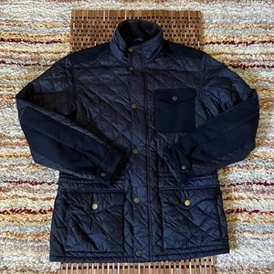 Barbour x LR Diamond Quilted Motorcycle Moto Puffer Jacket Blue Men's Large L - Picture 1 of 3
