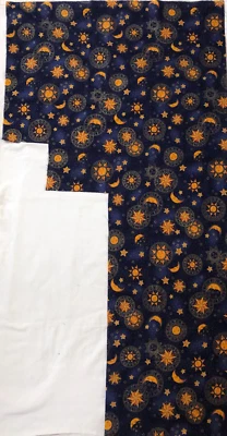 Patchwork Rest, dunkelblau, Sonne, Mond, Sterne, gold - Bild 1 von 2