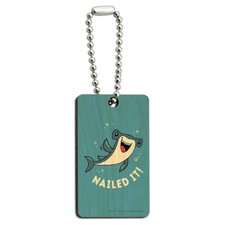 Nailed It Hammerhead Shark Funny Humor Wood Wooden Rectangle Keychain Key Ring