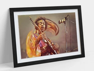 PÓSTER ENMARCADO DE ARTE JIMI HENDRIX IMAGEN IMPRESIÓN OBRA DE ARTE - AMARILLO ROJO - Imagen 1 de 10