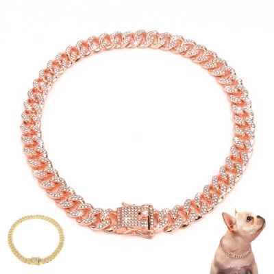 Collar gargantilla pitbull collar de pedrería dorado brillante cadena cubana para perro de lujo Foto 1 de 4