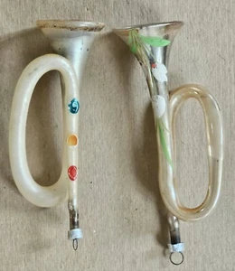Decorazione natalizia vintage in vetro dipinto a mano anni 30 corni francesi usato - Foto 1 di 7