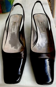 Bruno Magli Vintge Pumps Slingback Kittenheel Brown/Black Toe Cap AS IS 9B Italy - Picture 1 of 7