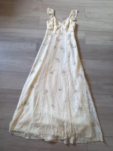 Monsoon Cream Lace Embroidered & Beaded Long Dress Prom Wedding Evening UK8 - Picture 1 of 19